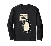 Pinguino protestante divertente con un segno rendere il pesce di nuovo economico Maglia a Manica