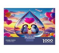 Pinguino Puzzle da Assemblare in Bundle Carta Spessa Pinguini nel Vetro a Forma di Cuore Decorativo Gioco per la Famiglia 70x50cm/1000pezzi