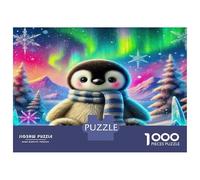 Pinguino Puzzle da Assemblare in Bundle Carta Spessa Pinguino sotto l'Aurora Boreale Decorativo Gioco per la Famiglia 70x50cm/1000pezzi