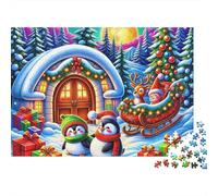 Pinguino Puzzle Difficile 1000 Pezzi per Adulti, Pinguini di Natale vicino a un Cottage Accogliente, Premium, Spesso, Robusto, Alta Qualità, Vivace, Sfidante, Antistress 38x26cm/1000pz