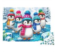 Pinguino Puzzle per Tempo Libero 1000 Pezzi per Adulti, Pinguini con Cappelli e Sciarpe Invernali, Premium, Spesso, Robusto, Alta Qualità, Sfidante, Antistress 52x38cm/1000pz