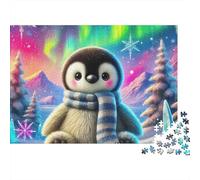 Pinguino Puzzle Regalo 1000 Pezzi per Adulti, Pinguino con Sciarpa sotto un Cielo Aurora, Premium, Spesso, Robusto, Alta Qualità, Sfidante, Difficile, Antistress 38x26cm/1000pz