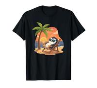 Pinguino Rilassato sul Tramonto Tropicale sulla Spiaggia Maglietta