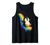 Pinguino Scorrevole Giù Arcobaleno Carino Kawaii Divertente Illustrazione Canotta