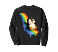 Pinguino Scorrevole Giù Arcobaleno Carino Kawaii Divertente Illustrazione Felpa