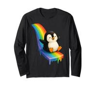 Pinguino Scorrevole Giù Arcobaleno Carino Kawaii Divertente Illustrazione Maglia a Manica