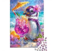 Pinguino Spiaggia Tropicale Puzzle 1000 Pezzi Carta Premium Gioco di Puzzle 1000 Pezzi Cocktail Estivo Focus Relax Adulti Regalo Decorazione Casa 38x26cm/1000pcs