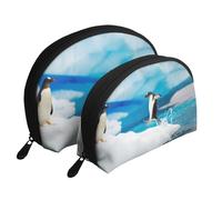 Pinguino stampato, Borsa per trucco a conchiglia Portamonete da donna Borsa da toilette piccola Borsa per cosmetici 2 pezzi