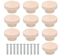 Pinhsheng 10 Pezzi Manopole Rotonde in Legno per Porte, Pomelli Rotondi in Legno Naturale Maniglia per Mobili Pomelli per Cassetti in Legno, Armadio Tira Maniglie con Viti 50x25mm