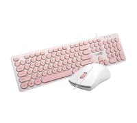 (Pink) 1 Set 1900 Wired Keyboard Punk Round Cap Mute Portable Computer USB Gaming Mouse for Desktop