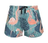 Pink and Blue Flamingo Pattern Pajama Bottoms for Women, Elastic Waist Drawstring Lounge Shorts Yoga,L