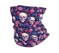 Pink And Blue Roses Skull Antivento Sciarpa al Collo Unisex Sciarpa A Mezza Faccia Scaldacollo per Outdoor Bambini Escursionismo