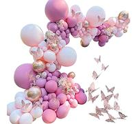 Pink Balloon Garland Arch Kit, 122 PCS Party Decoration Set with Metallic Balloons for Birthday Wedding Baby Shower Events