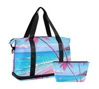 Pink Beach Resort Borsa da palestra con tracolla regolabile per sport impermeabile con alberi di cocco, Alberi di cocco Pink Beach resort, 1 size
