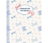 Pink & Blue Ribbon Composition Notebook | Cute Aesthetic Lace Design: 7.5 x 9.25 in | 110 Pages | College Ruled | Soft Matte Cover