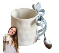 Pink Bow Coffee Mug - Coffee Mug with Stirring Spoon | Ceramic Hot Chocolate Cup | Ribbon Bow Handle Mugs with Côffee Spoon Ceramic Cup | Cute Côffee Mugs for Holiday Gatherings, Family Dinners