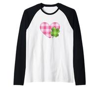 Pink Buffalo Plaid Heart for St. Paddys Day Green Shamrock Maglia con Maniche Raglan
