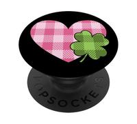 Pink Buffalo Plaid Heart For St. Paddys Day Green Shamrock PopSockets PopGrip Adesivo
