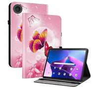 (Pink Butterfly) Leather Case for Lenovo Tab TB311FU with Stand & Card Slots, Pattern Printed Tablet Cover, Shockproof Protective Case