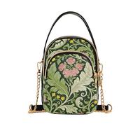Pink Carnation Green Leaves William Morris borsa a tracolla alla moda da viaggio con tasche multiple per le donne per le madri