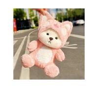 (Pink)Cartoon Plush Cross-Dressing Teddy Bear Plush Toy, Cute Teddy Bear with Removable Stitch Hat (Blue Stitch Bear, 11 inches / 0.5 pounds) Stuf
