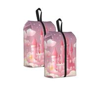 Pink Castle - Borsa per scarpe da viaggio Space Star, resistente all'acqua, con manico con cerniera, custodia leggera per valigia e palestra, si ripiega piatta per l'imballaggio, Castello Rosa, 22 x