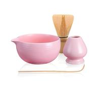 Pink Ceremony Matcha Set: 4 pezzi con frusta in bambù e recipiente per versare, elegante preparazione del tè giapponese, perfetto per gli appassionati di tè