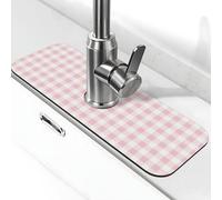 Pink Checkboard Un tappetino per rubinetto per lavello da cucina, assorbente ad asciugatura rapida, tappetino di drenaggio intorno al rubinetto per lavello da cucina, tappetino per lavello da bagno