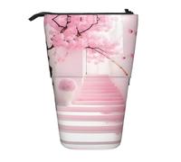 Pink Cherry Blossom Staircase - Astuccio espandibile per matite e matite, in tessuto Oxford multi-design, altezza regolabile, borsa cosmetica multiuso