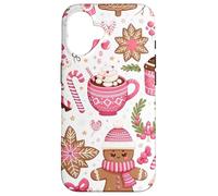 Pink Christmas Pink Gingerbread Man & Hot Cocoa Cute Xmas Custodia per iPhone 16