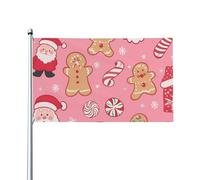 Pink Christmas Santa & Gingerbread Cookies Bandiera Resistente Alle Intemperie Bandiere Robuste Flag Per Giardino Balcone Interno Prato 90X150Cm
