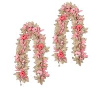 Pink-Colored Pumpkin Fall Garland,5.7FT Maple Leaves Garland Decorations,Artificial Maple Leaf Vines Hanging Garlands for Thanksgiving/Porch/Fireplace/Mantle (Color A*2 PCS)