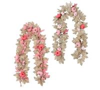 Pink-Colored Pumpkin Fall Garland,5.7FT Maple Leaves Garland Decorations,Artificial Maple Leaf Vines Hanging Garlands for Thanksgiving/Porch/Fireplace/Mantle (Color A+C)