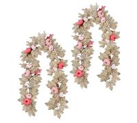 Pink-Colored Pumpkin Fall Garland,5.7FT Maple Leaves Garland Decorations,Artificial Maple Leaf Vines Hanging Garlands for Thanksgiving/Porch/Fireplace/Mantle (Color C*2 PCS)