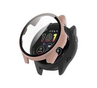 (Pink) Compatible For Garmin Forerunner 265S Anti-scratch PC Watch Case with Tempered Glass Screen Protector