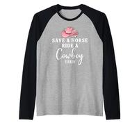 Pink Coquette Cowgirl Hat Save a Horse Ride a Cowboy Yeehaw Maglia con Maniche Raglan