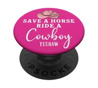 Pink Coquette Cowgirl Hat Save a Horse Ride a Cowboy Yeehaw PopSockets PopGrip Adesivo