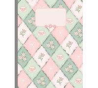 Pink Cottagecore Patchwork Aesthetic Journal Notebook | Soft Floral Tea Party Writing Notebook with 120 Ruled Pages | Large 8.5” x 11” Matte Cover