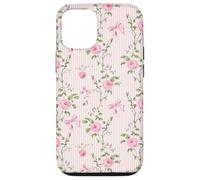 Pink Cottagecore Rose e fiocchi su strisce vintage Custodia per iPhone 12/12 Pro