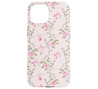 Pink Cottagecore Rose e fiocchi su strisce vintage Custodia per iPhone 15