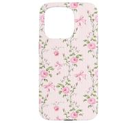 Pink Cottagecore Rose e fiocchi su strisce vintage Custodia per iPhone 15 Pro