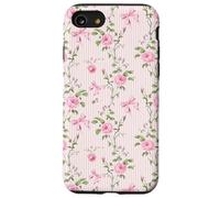 Pink Cottagecore Rose e fiocchi su strisce vintage Custodia per iPhone SE (2020) / 7 / 8