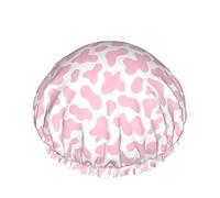 Pink Cow Skin Abstract Animal Farm Pink Cow Skin Abstract Animal Farm Gorro de ducha para mujer Ajustable Doble Impermeable Gorro de baño Protección para el cabello Reutilizable Ladies Spa Salon Showe