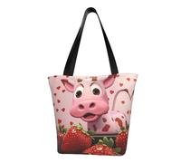 Pink Cow with Strawberries Borsa a tracolla da donna, borsa a tracolla da donna, borsa a tracolla da viaggio per lo shopping, colore nero, taglia unica