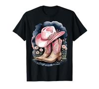 Pink Cowgirl Boots Hat Western Fashion Apparel Boho Cowgirl Maglietta