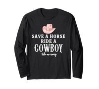 Pink Cowgirl Hat Save a Horse Ride a Cowboy Western Country Maglia a Manica