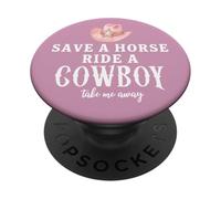 Pink Cowgirl Hat Save a Horse Ride a Cowboy Western Country PopSockets PopGrip Adesivo