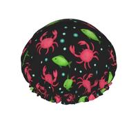 Pink Crab And Green Fish Cuffia Da Bagno Per Donna Impermeabile Cuffia Doccia Elastico Cuffie Da Bagnos Per Salone Hotel Spa