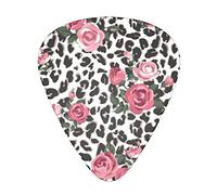 Pink Cute Rose Mix Leopard Pattern Plettro per chitarra avanzato 12 pezzi Tre spessori per basso, chitarra elettrica, borsa per chitarra acustica