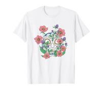 Pink Day of The Dead Skull with Flowers Maglietta